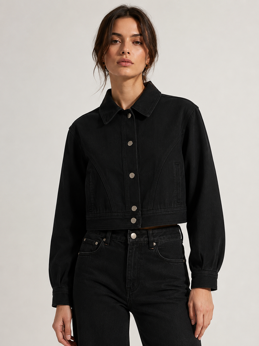 The Cropped Denim Jacket Minimalist_fashion_portrait_in_black_attire