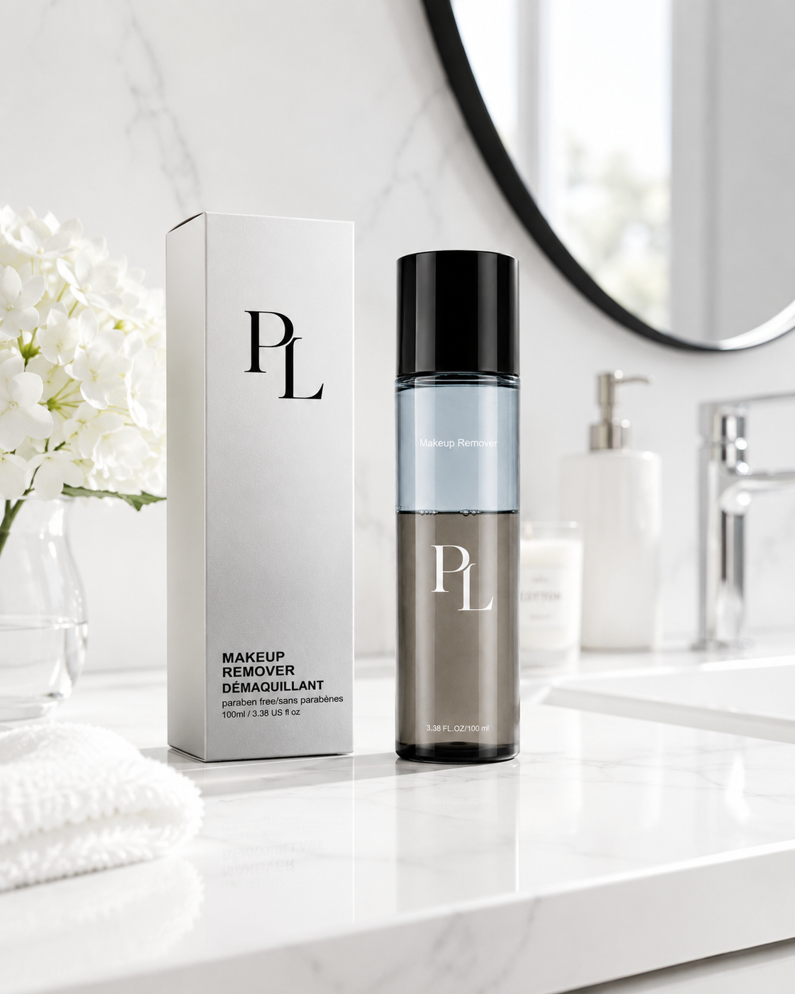 Waterproof Lip & Eye Makeup Remover Minimalist_makeup_remover_setup_on_vanity