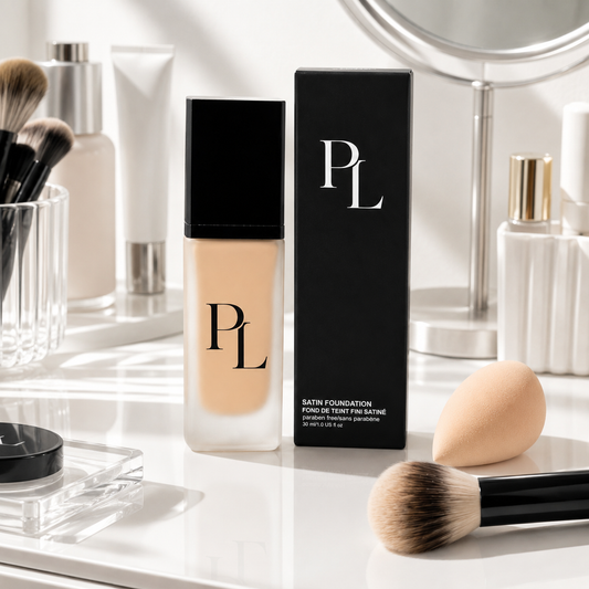 Foundation - Peach Minimalistbeautysetupwithsatinfoundation