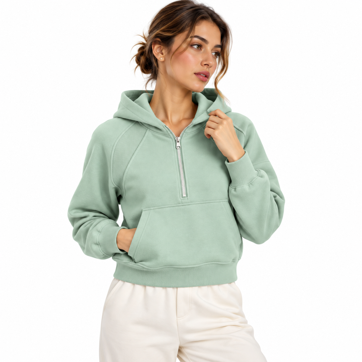 Cropped Half-Zip Hoodie MintHoodieStudioPortrait