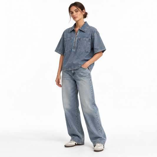 The Heritage Quarter-Zip Denim Overshirt MonochromeDenimLookbookPortrait