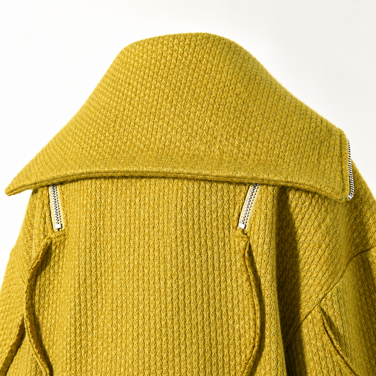 The Plush High-Neck Off-Shoulder Knit Coat Mustard_Knit_Coat_Collar_Close-Up