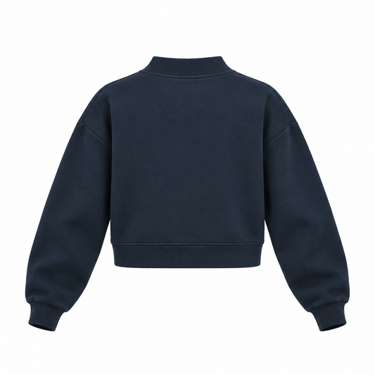 The Relaxed Fleece Mock-Neck Blue Sweatshirt NavyBoxySweatshirtBackView