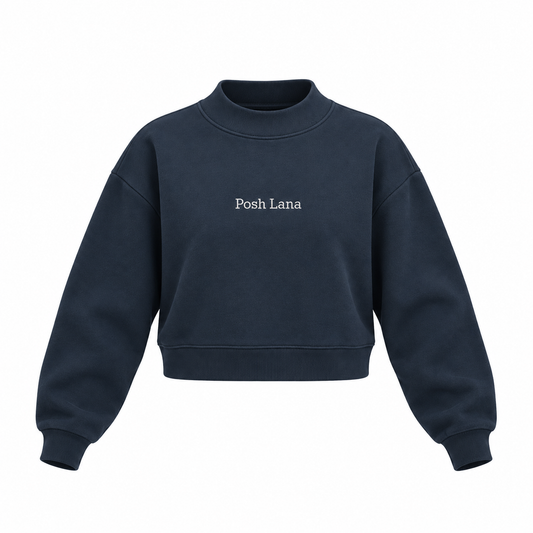 The Relaxed Fleece Mock-Neck Blue Sweatshirt NavyPoshLanaCroppedSweatshirt