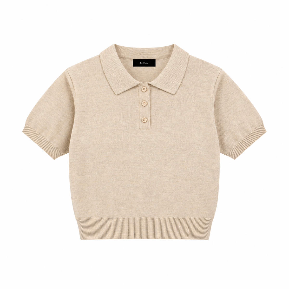 Women’s Knit Cotton o Shirt Apricot OatmealKnitPoloSweater