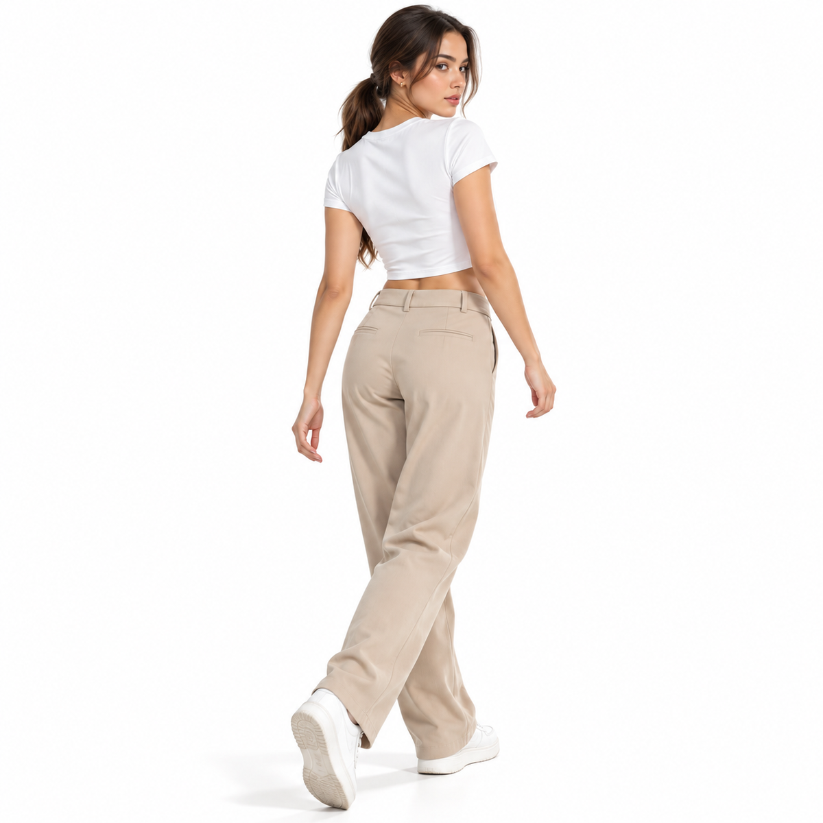 The Sculpted White Cotton Tee Over-the-ShoulderStudioFashionWalk