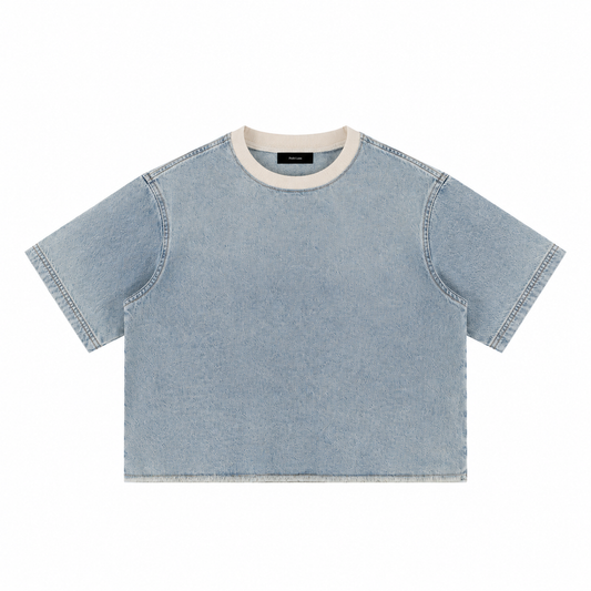 The Snow-Wash Boxy Raw-Edge Tee Light Blue PaleDenimTeewithPoshLanaLabel