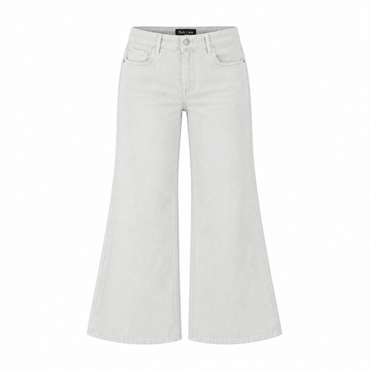 The Vintage-Wash High-Rise Flare Jeans Light Apricot PaleWide-LegJeanswithPoshLanaLabel