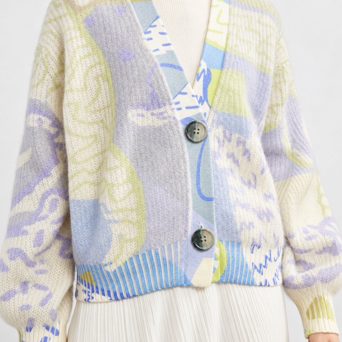 The Contrast Panel V-Neck Cardigan PastelAbstractKnitCardiganClose-Up