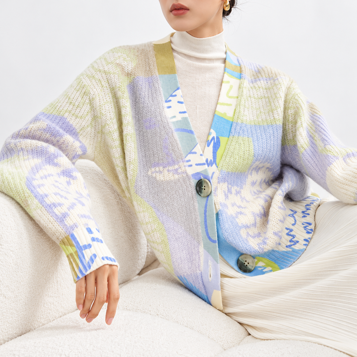 The Contrast Panel V-Neck Cardigan YELLOW One Size PastelAbstractKnitwearEditorial