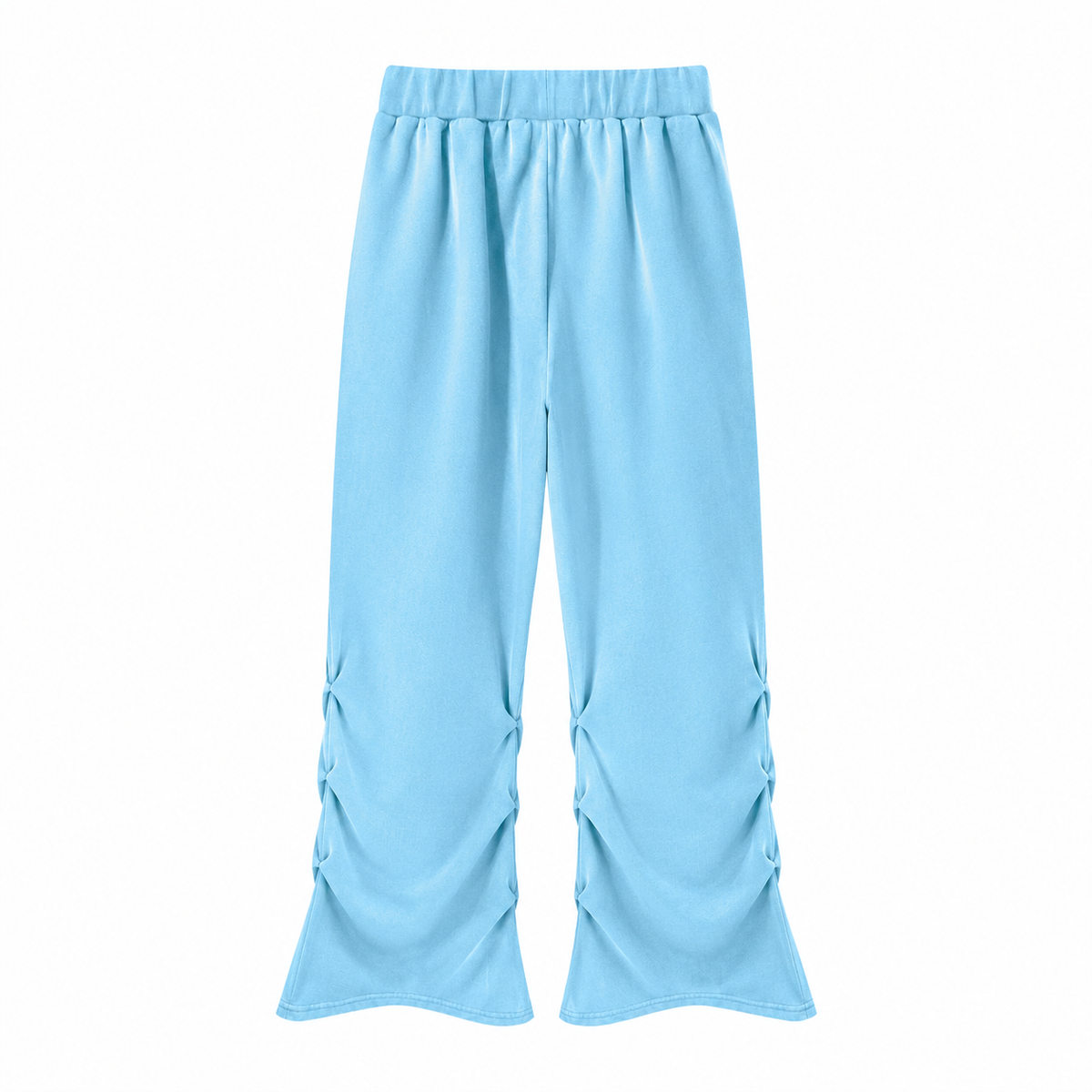 The Vintage-Wash Ruched Wide-Leg Sweatpants PastelBlueRuchedFlarePants