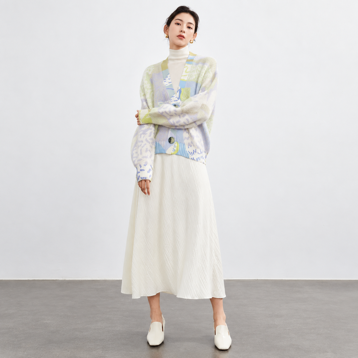 The Contrast Panel V-Neck Cardigan PastelKnitCardiganEditorialLook
