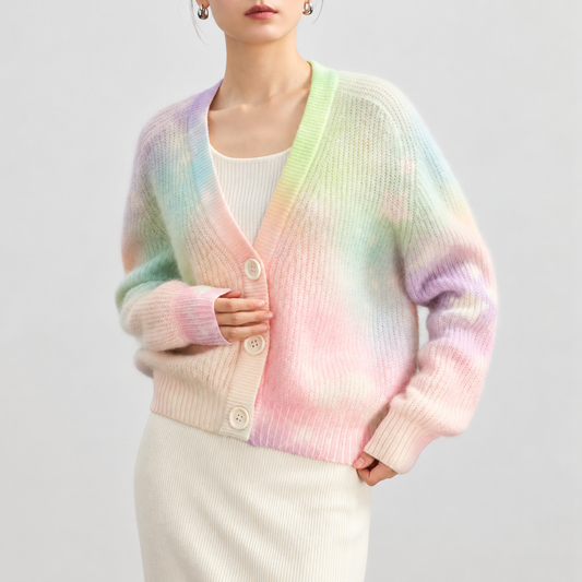 The Contrast Panel V-Neck Cardigan MULTICOLOR One Size PastelOmbreCardiganPortrait