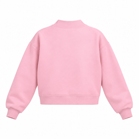 The Relaxed Fleece Mock-Neck Pink Sweatshirt PastelPinkCroppedSweatshirtBack