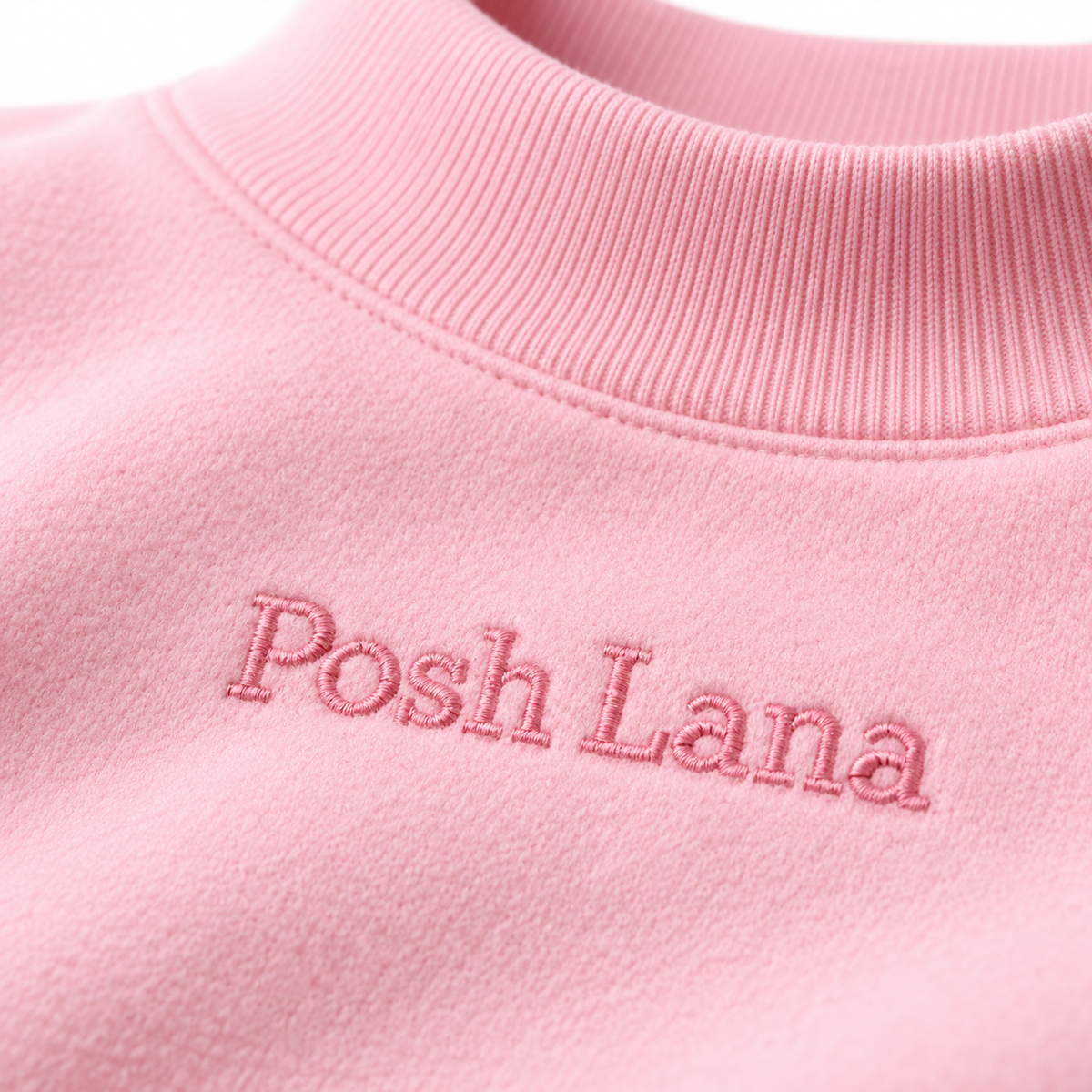 The Relaxed Fleece Mock-Neck Pink Sweatshirt Pink PastelPink_PoshLana_Embroidery