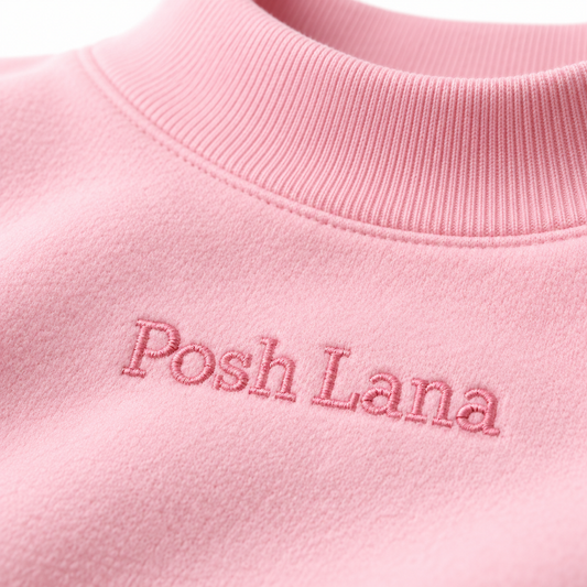 The Relaxed Fleece Mock-Neck Pink Sweatshirt Pink PastelPink_PoshLana_Embroidery