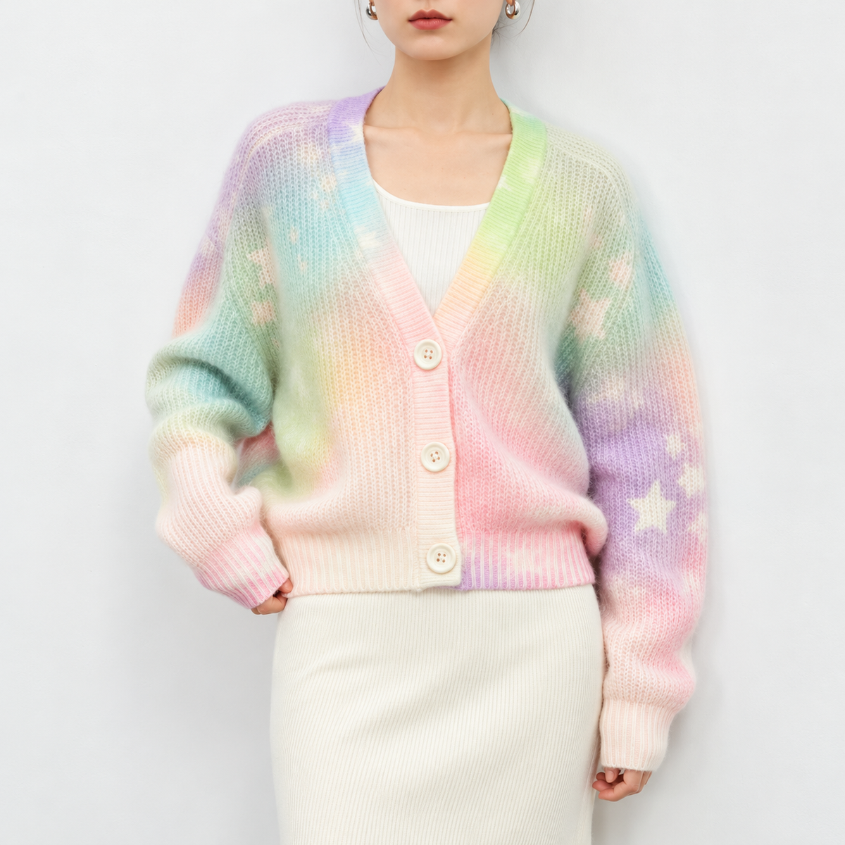 The Contrast Panel V-Neck Cardigan PastelStarKnitCardiganLook