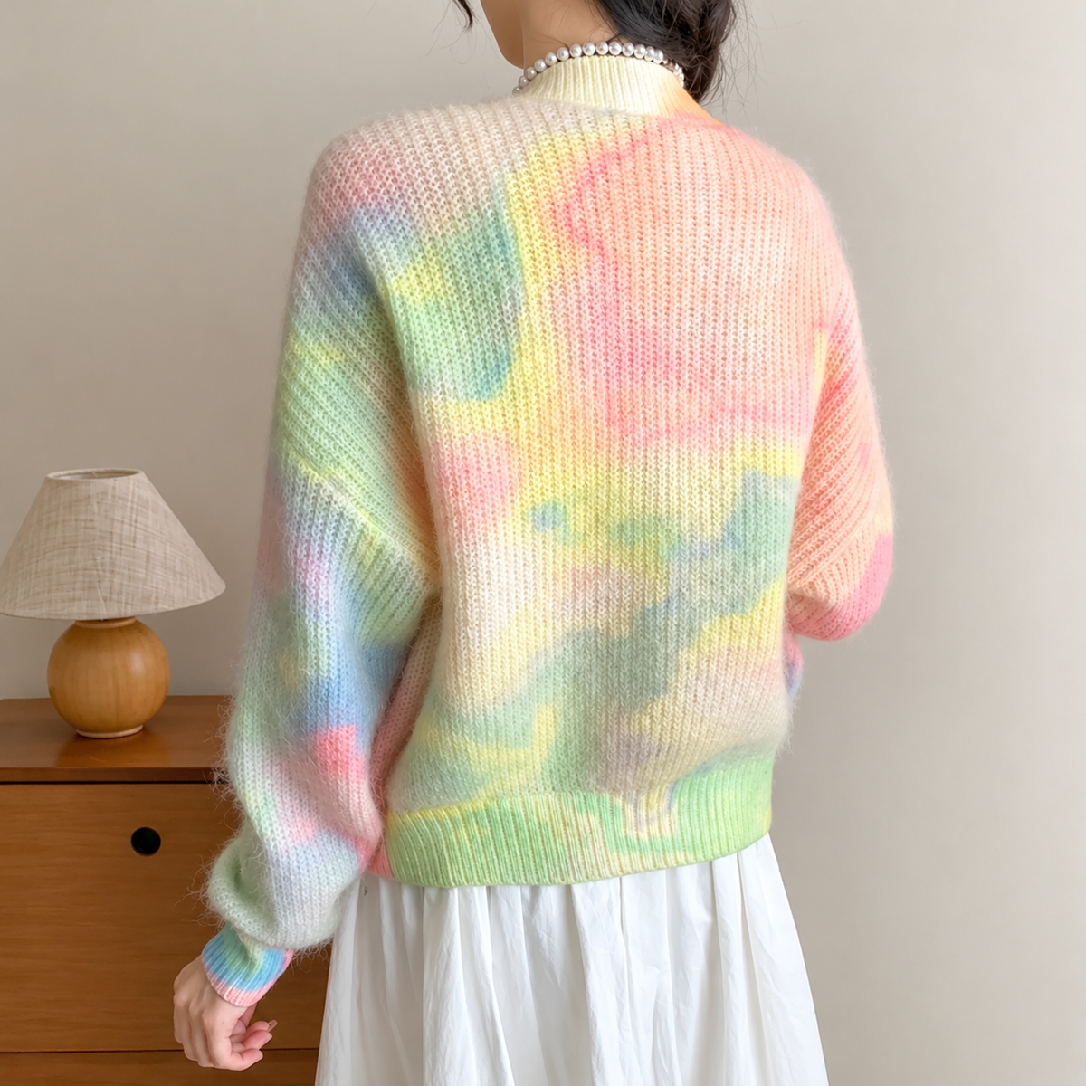 The Contrast Panel V-Neck Cardigan PastelTie-DyeSweaterPortrait