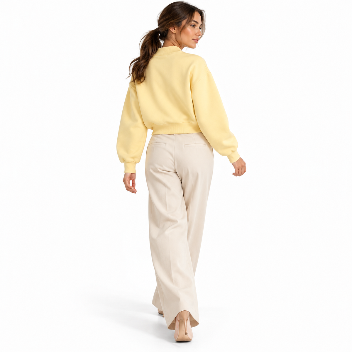 The Relaxed Fleece Mock-Neck Yellow Sweatshirt PastelYellowLookbookWalk