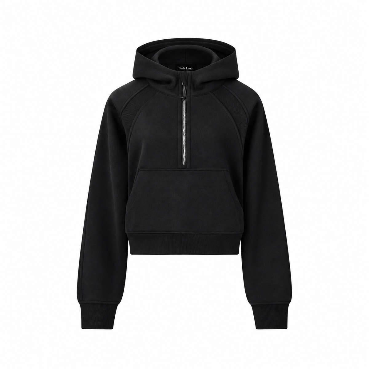Cropped Half-Zip Hoodie Black PoshLanaBlackQuarter-ZipHoodie