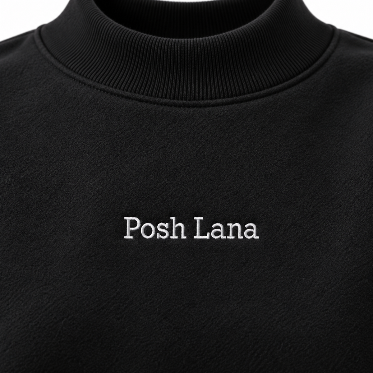 The Relaxed Fleece Mock-Neck Black Sweatshirt Black PoshLanaBlackSweatshirtDetail