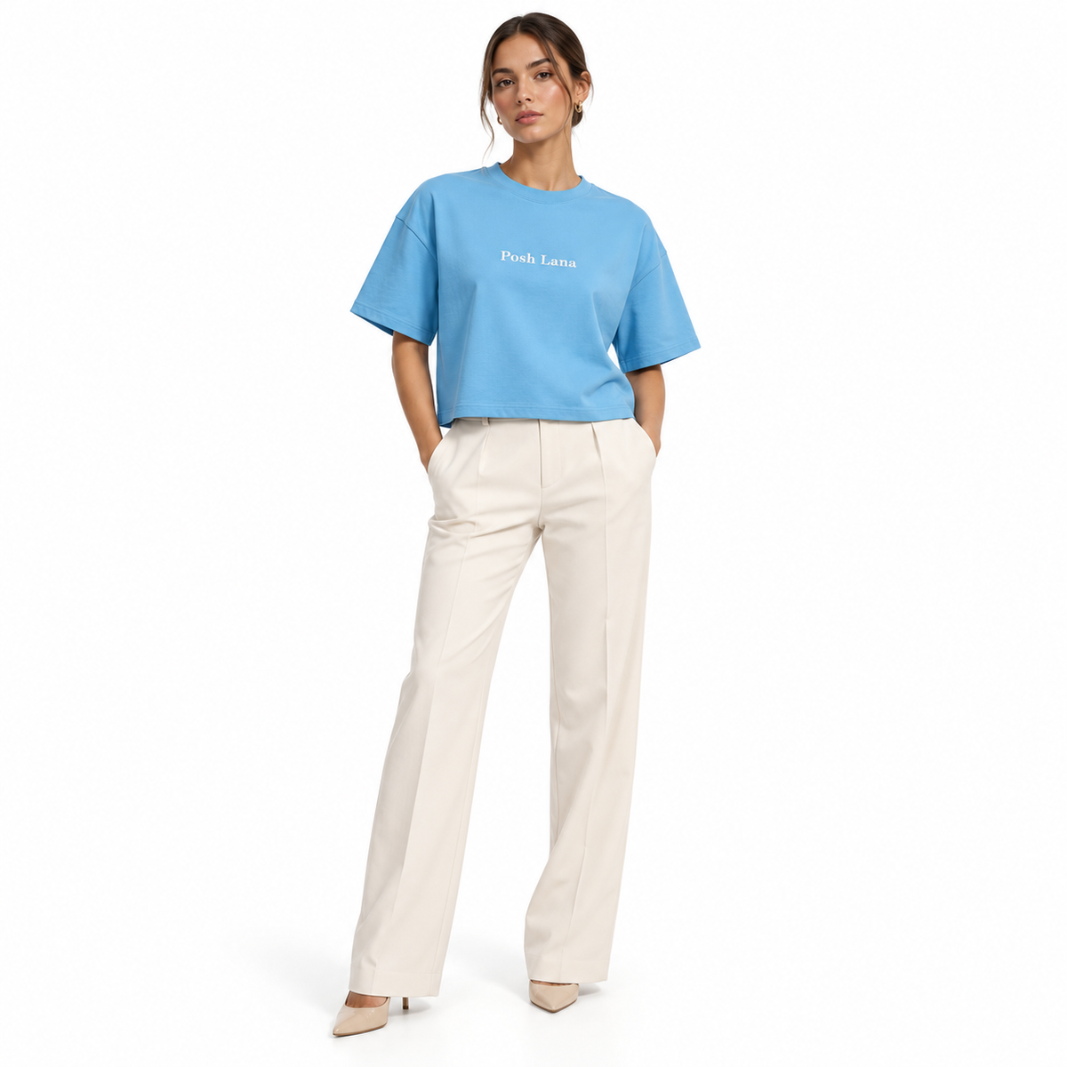 The Boxy Heavyweight Sky Blue Cotton Tee PoshLanaBlueandCreamEnsemble