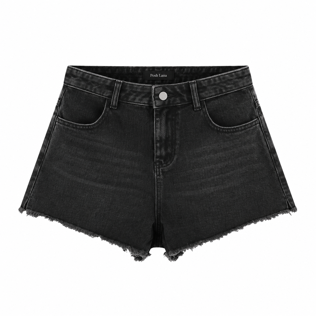 The Vintage-Wash High-Rise A-Line Denim Shorts Black PoshLanaCharcoalDenimShorts