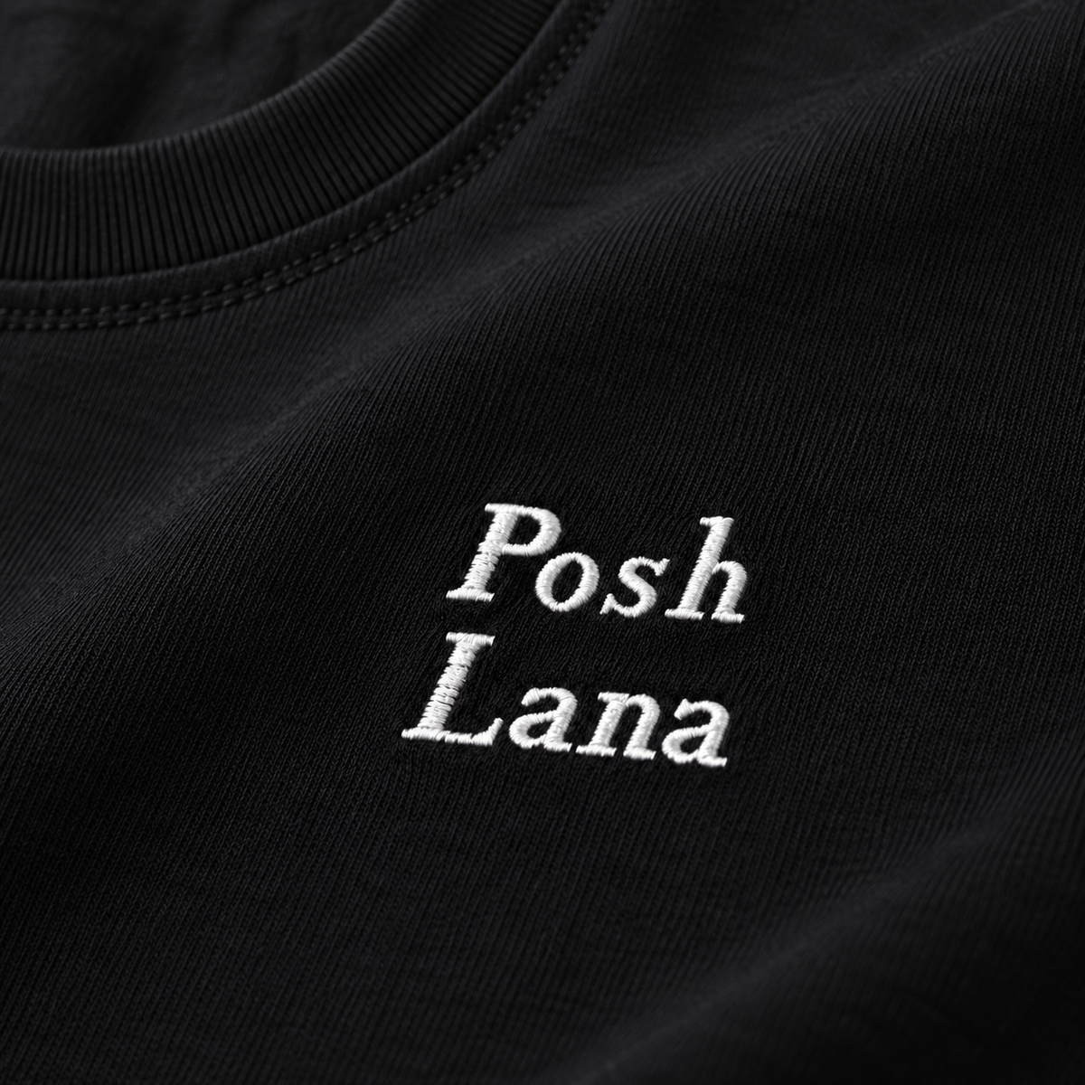 The Sculpted Black Cotton Tee PoshLanaEmbroideredBlackTee