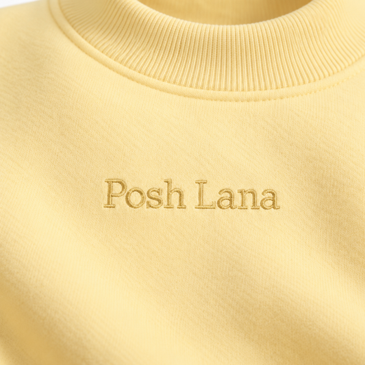 The Relaxed Fleece Mock-Neck Yellow Sweatshirt Yellow PoshLanaEmbroideredSweatshirtClose-Up