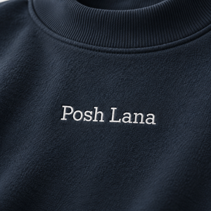 The Relaxed Fleece Mock-Neck Blue Sweatshirt Navy Blue PoshLanaEmbroideredSweatshirtClose-Up_f832403a-7577-4de3-9fba-4599f3348531