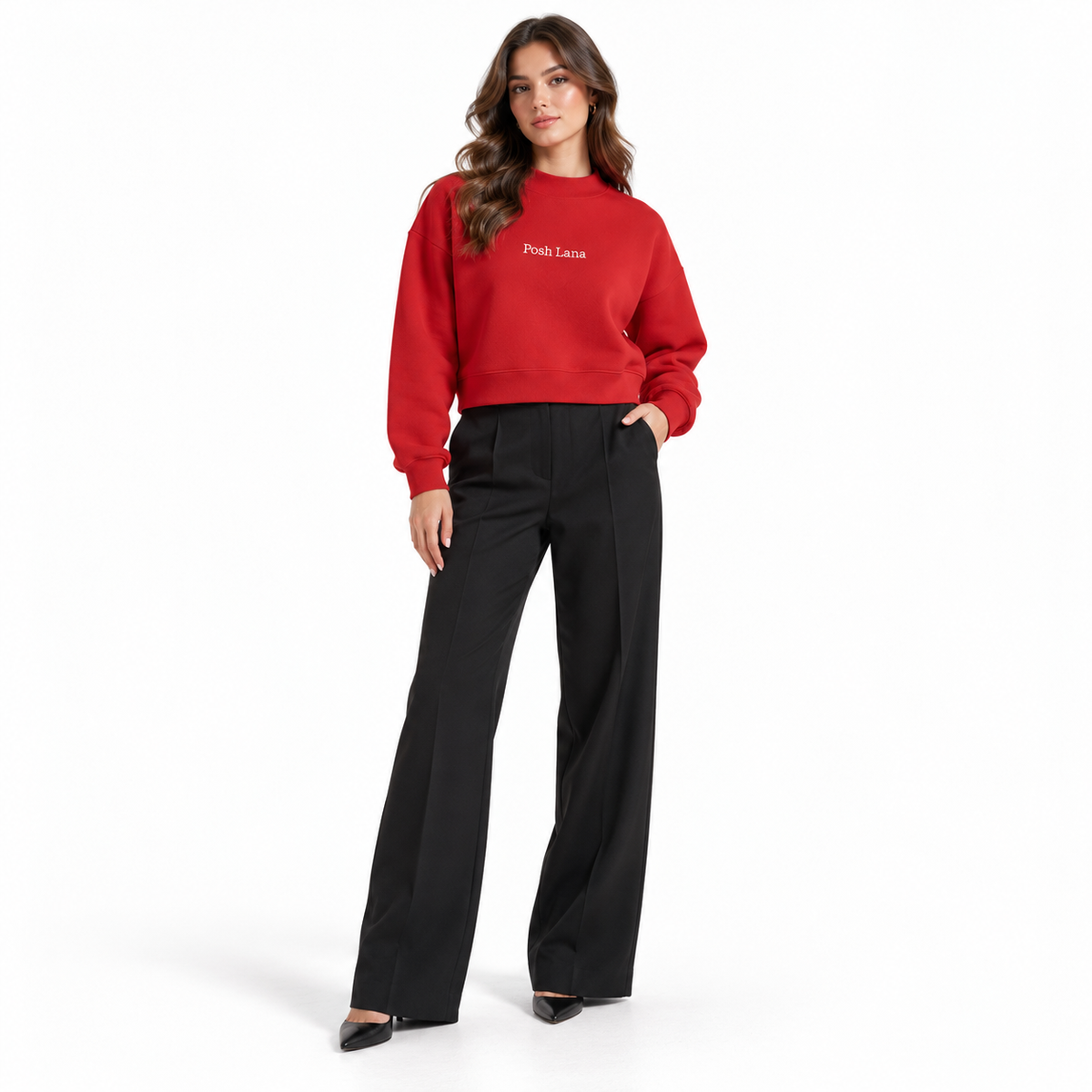 The Relaxed Fleece Mock-Neck Red Sweatshirt PoshLanaRedSweatshirtLook