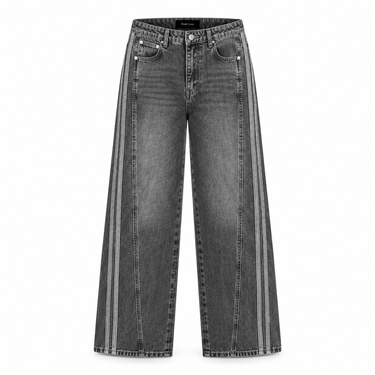 The Vintage-Wash Wide-Leg Jeans Black PoshLanaWashedStripeJeans