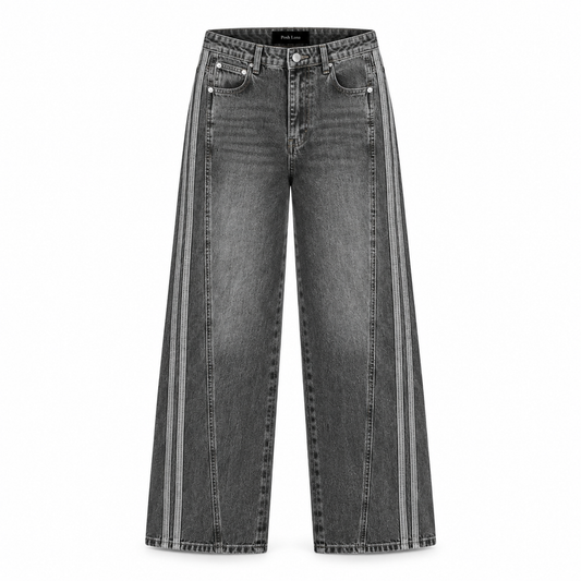 The Vintage-Wash Wide-Leg Jeans Black PoshLanaWashedStripeJeans