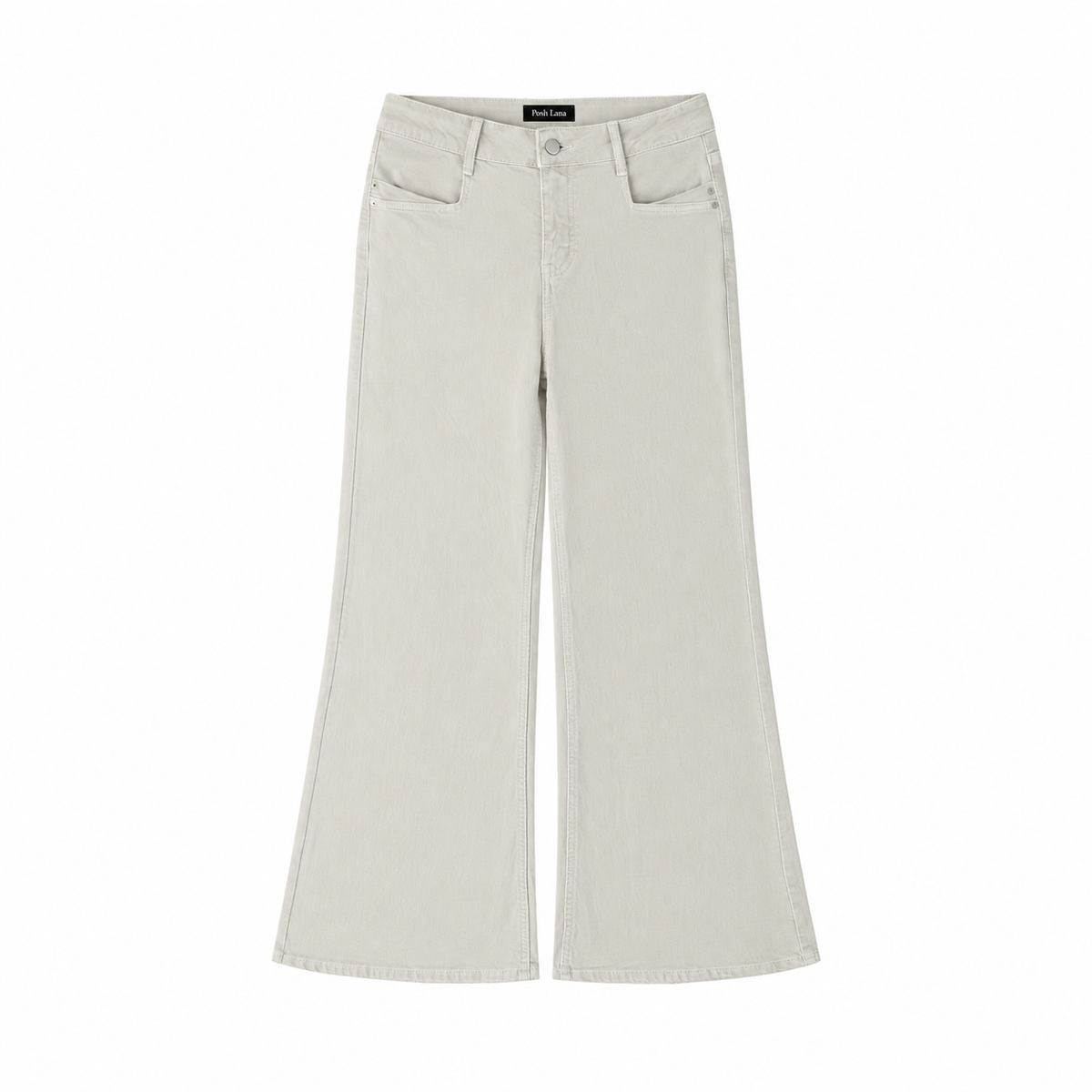 The Vintage-Wash High-Rise Flare Jeans Beige PoshLanaWide-LegJeans