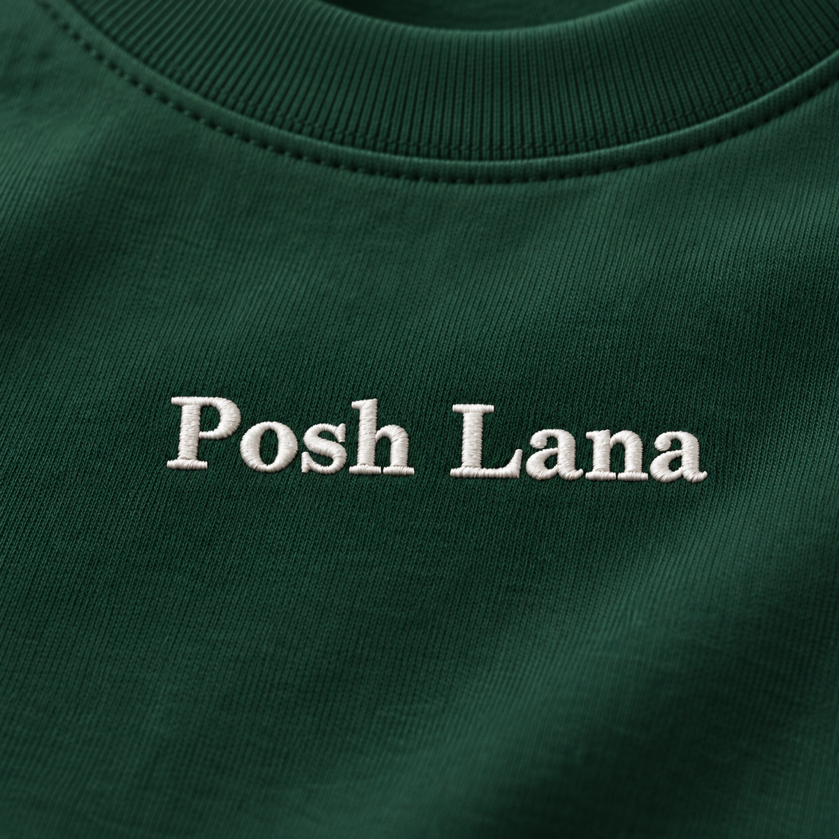 The Boxy Heavyweight Green Cotton Tee Dark Green Posh_Lana_Embroidered_Green_Sweatshirt