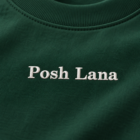 The Boxy Heavyweight Green Cotton Tee Dark Green Posh_Lana_Embroidered_Green_Sweatshirt