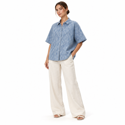 The Vintage-Wash Boxy Denim Shirt RelaxedChambrayandLinenLook