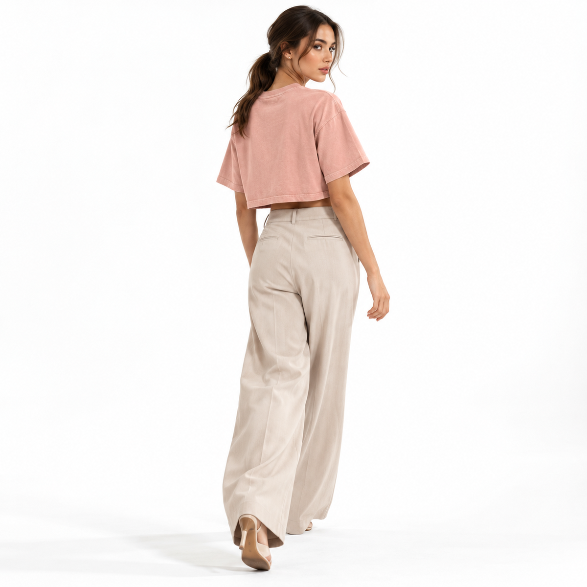 The Snow-Washed Cropped Shrimp Skin Cotton Tee RoseTee_CreamTrouserspose