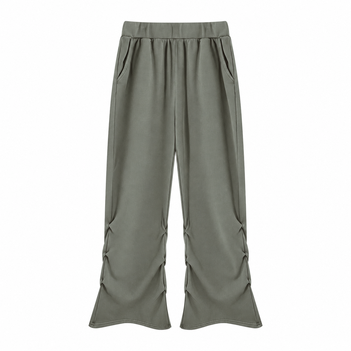 The Vintage-Wash Ruched Wide-Leg Sweatpants Dark Gray SageGreenRuchedWide-LegLoungePants