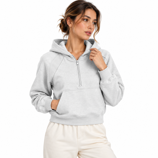 Cropped Half-Zip Hoodie SereneGrayHoodieStudioPortrait
