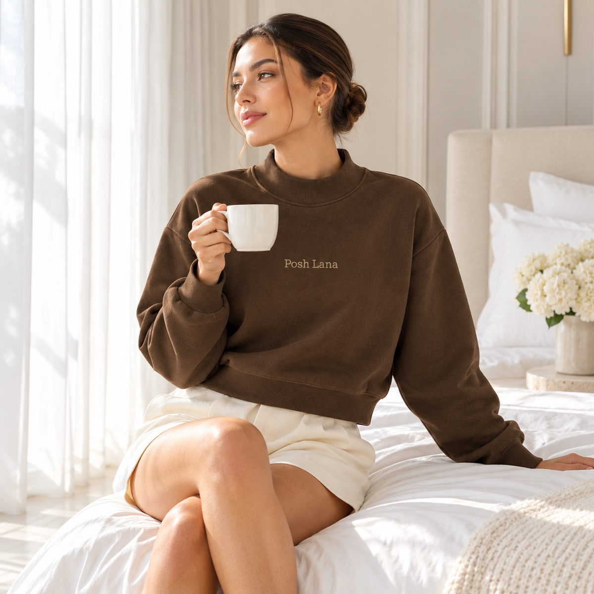 The Relaxed Fleece Mock-Neck Brown Sweatshirt SereneMorningCoffeeinPoshLana