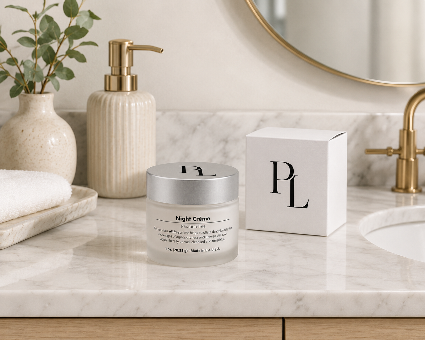 Night Renewal Face Cream | Overnight Moisturizer Sereneminimalistbathroomwithskincaredetails