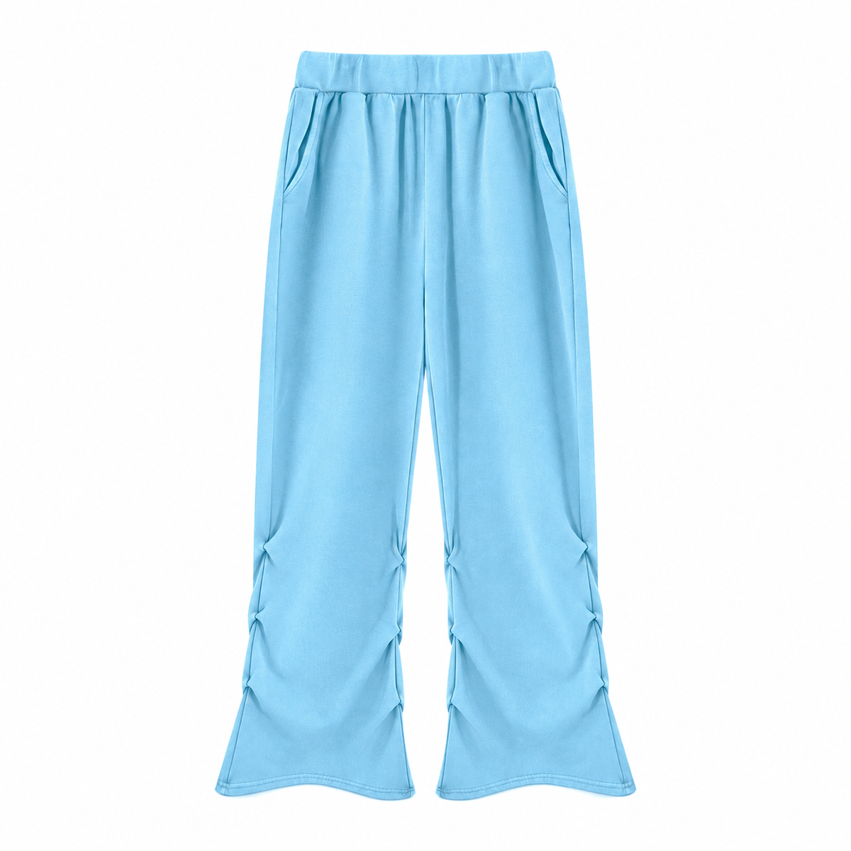 The Vintage-Wash Ruched Wide-Leg Sweatpants Sky Blue SkyBlueRuchedLoungePants