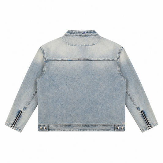 The Washed Denim Zip-Front Jacket StonewashedDenimJacketBackView