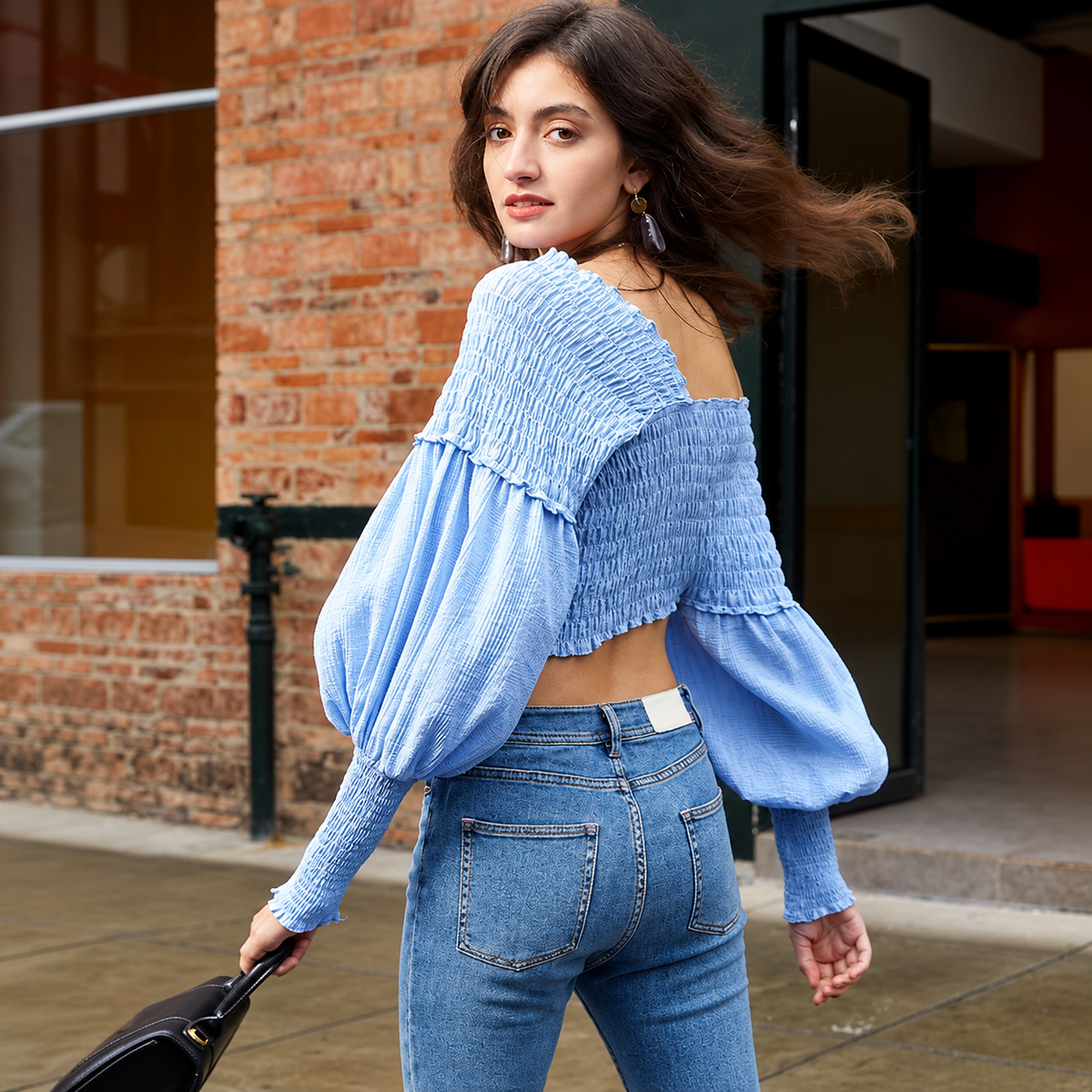 The Azure Jacquard Sculpted Crop Top StreetFashionGlanceattheDoorway