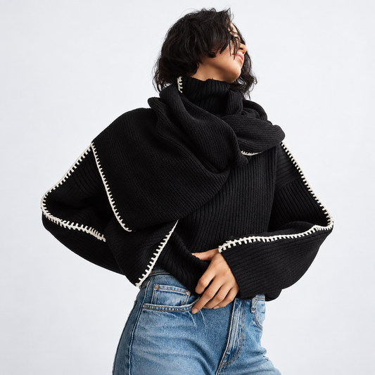 The Noir Pure Wool Relaxed Sweater TexturedBlackKnitEditorialPortrait