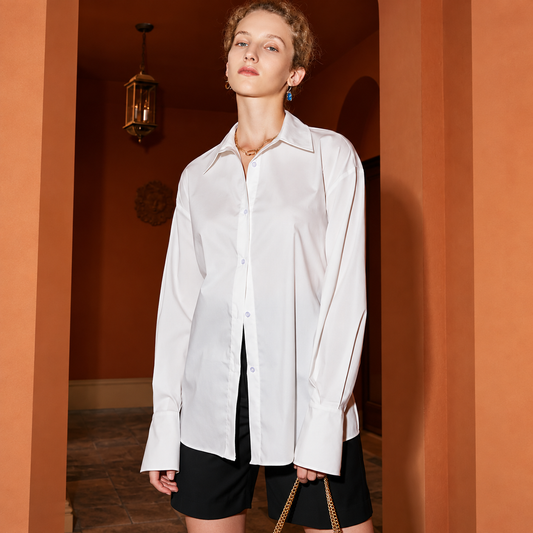 The White Lace-Up Open-Back Shirt WarmTerracottaFashionPortrait