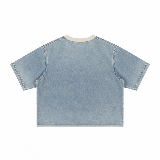 The Snow-Wash Boxy Raw-Edge Tee WashedBlueDenimT-ShirtBackView