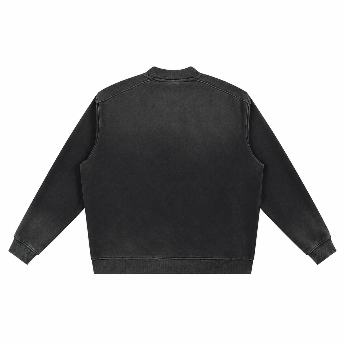 The Sun-Faded Heavyweight Baseball Jacket WashedCharcoalBomberJacketBackView