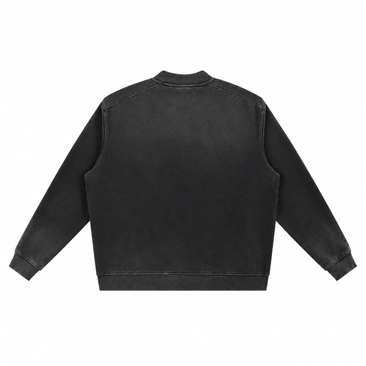 The Sun-Faded Heavyweight Baseball Jacket WashedCharcoalBomberJacketBackView